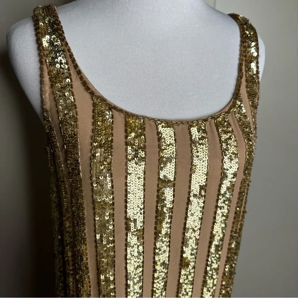 Haute hippie gold 100% silk sequin shift dress size small - Picture 4 of 8